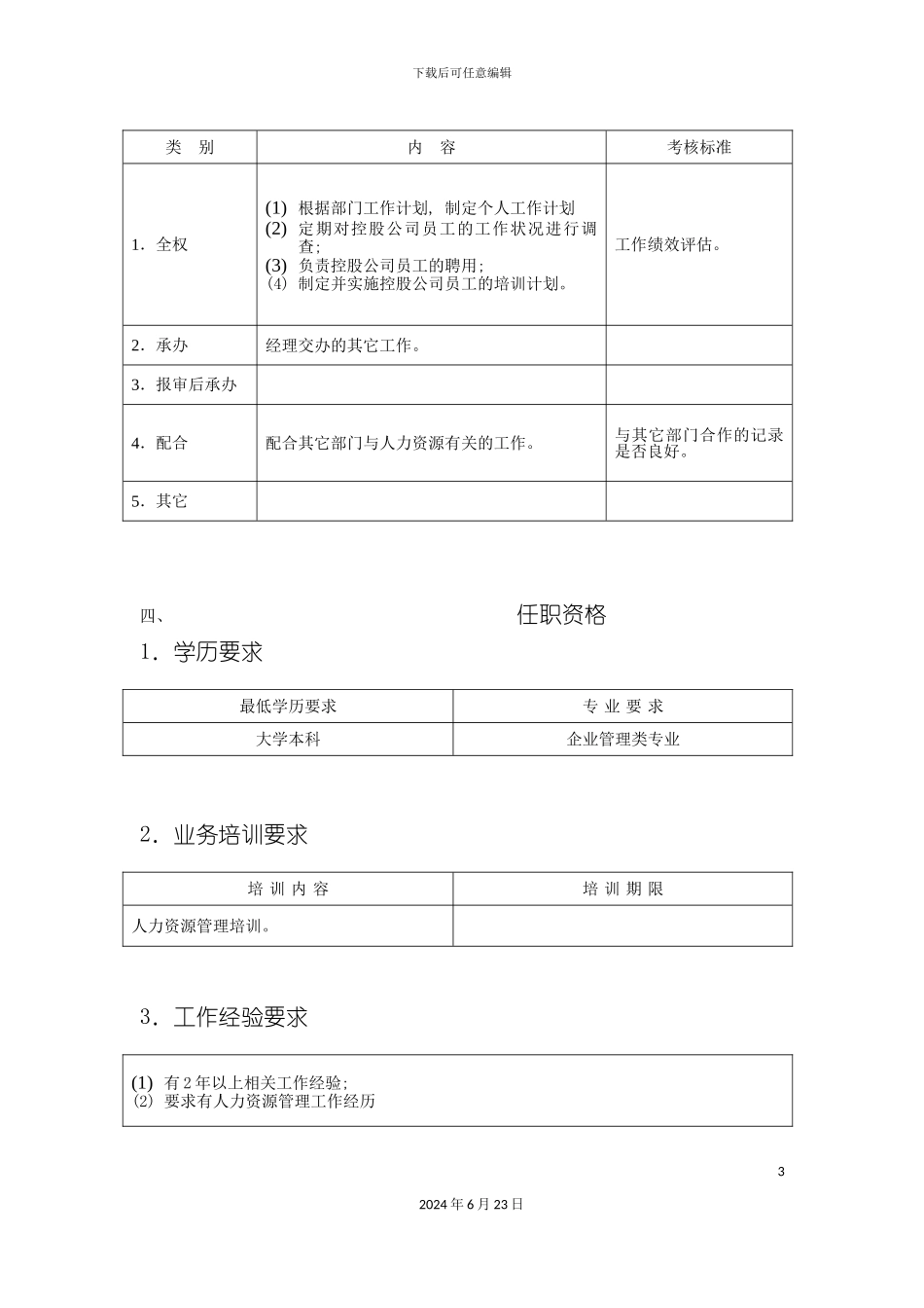 人力资源部招培管理员岗位说明书_第3页