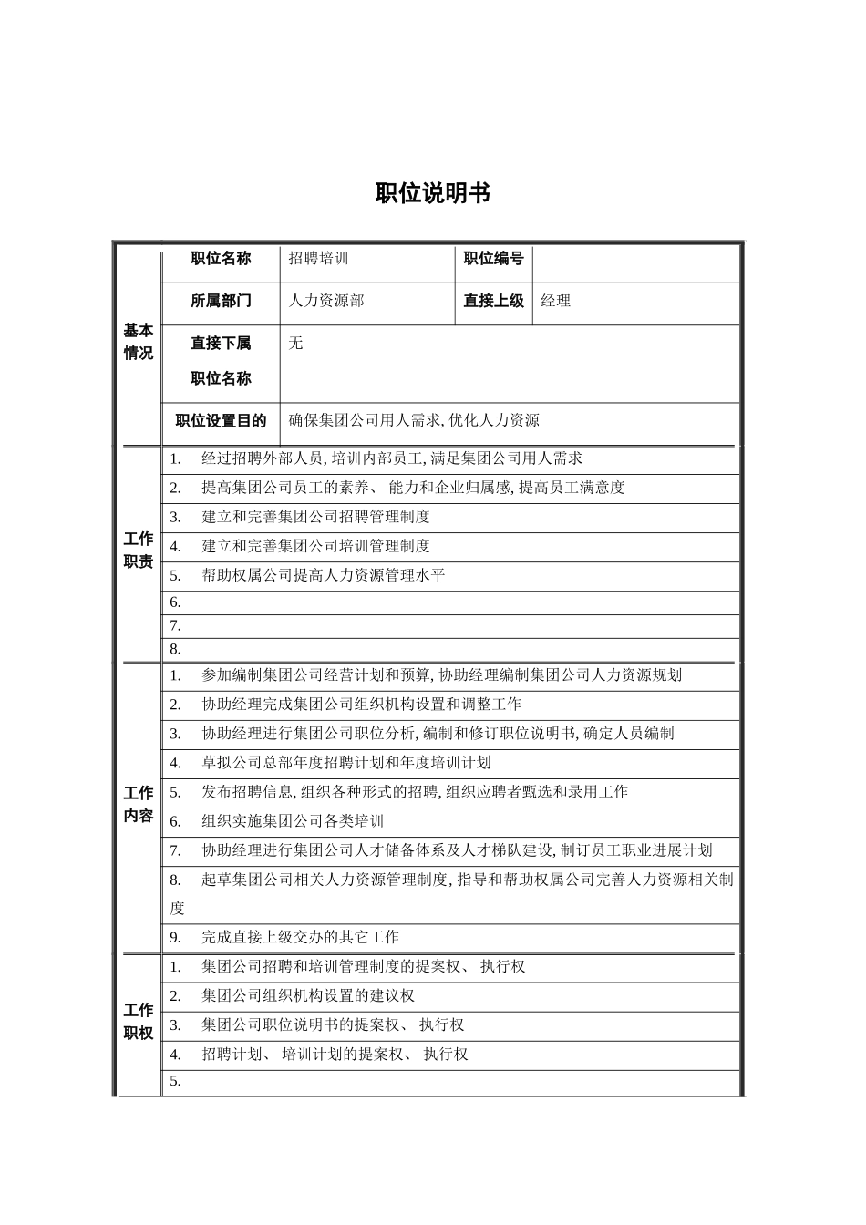 人力资源部招聘培训职位说明书_第2页