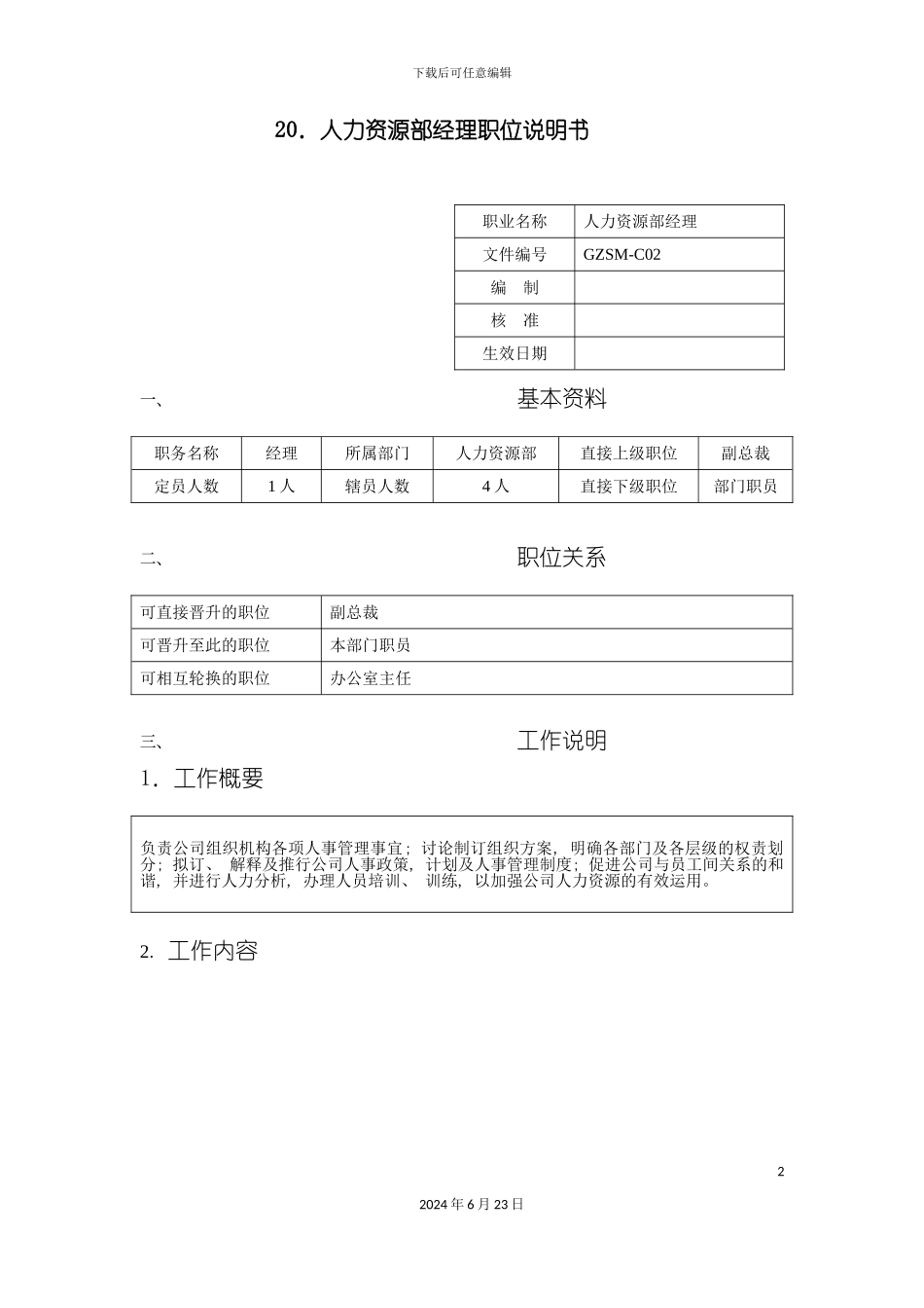 人力资源部经理职位说明书_第2页