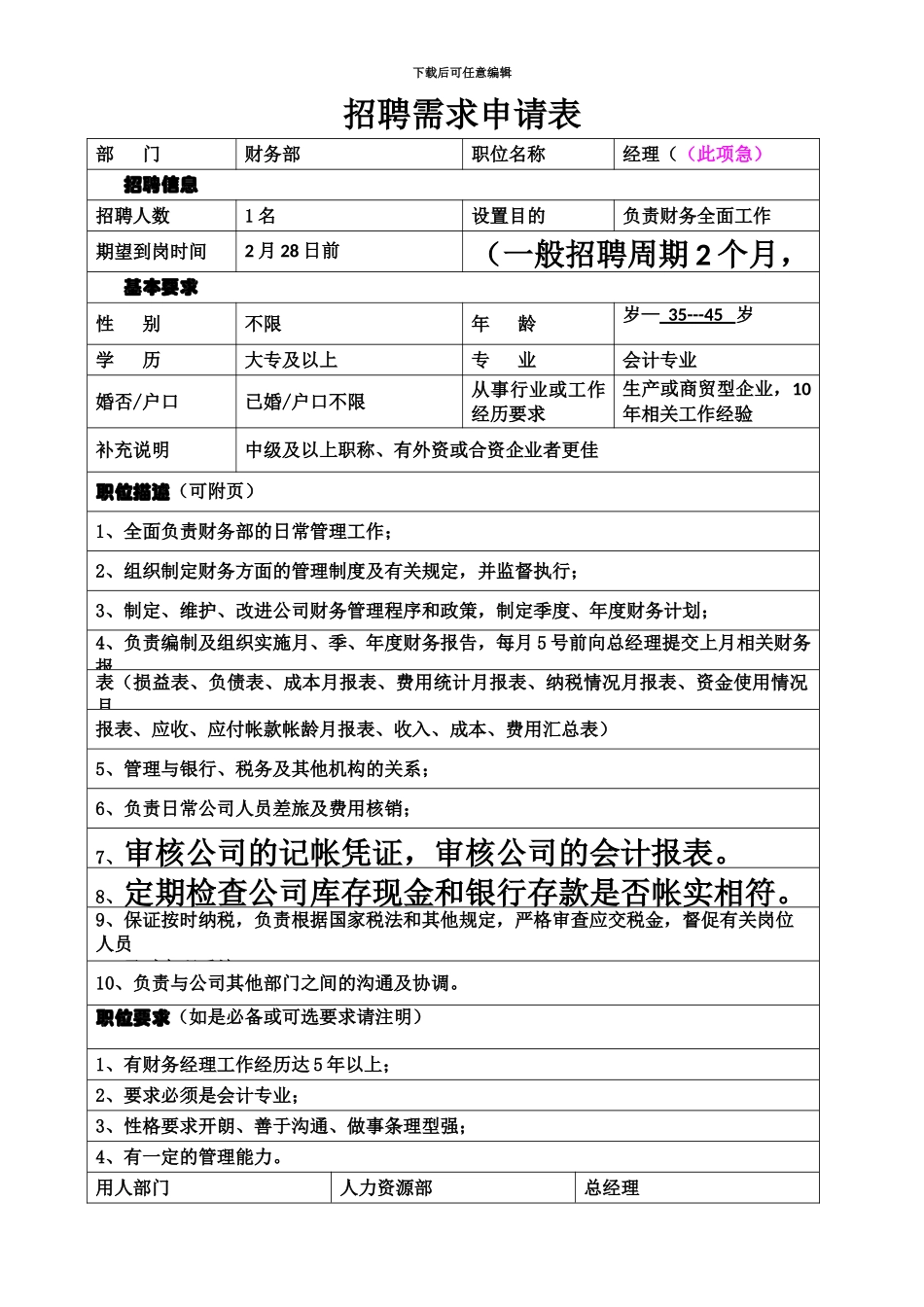 人员需求申请表范本_第2页