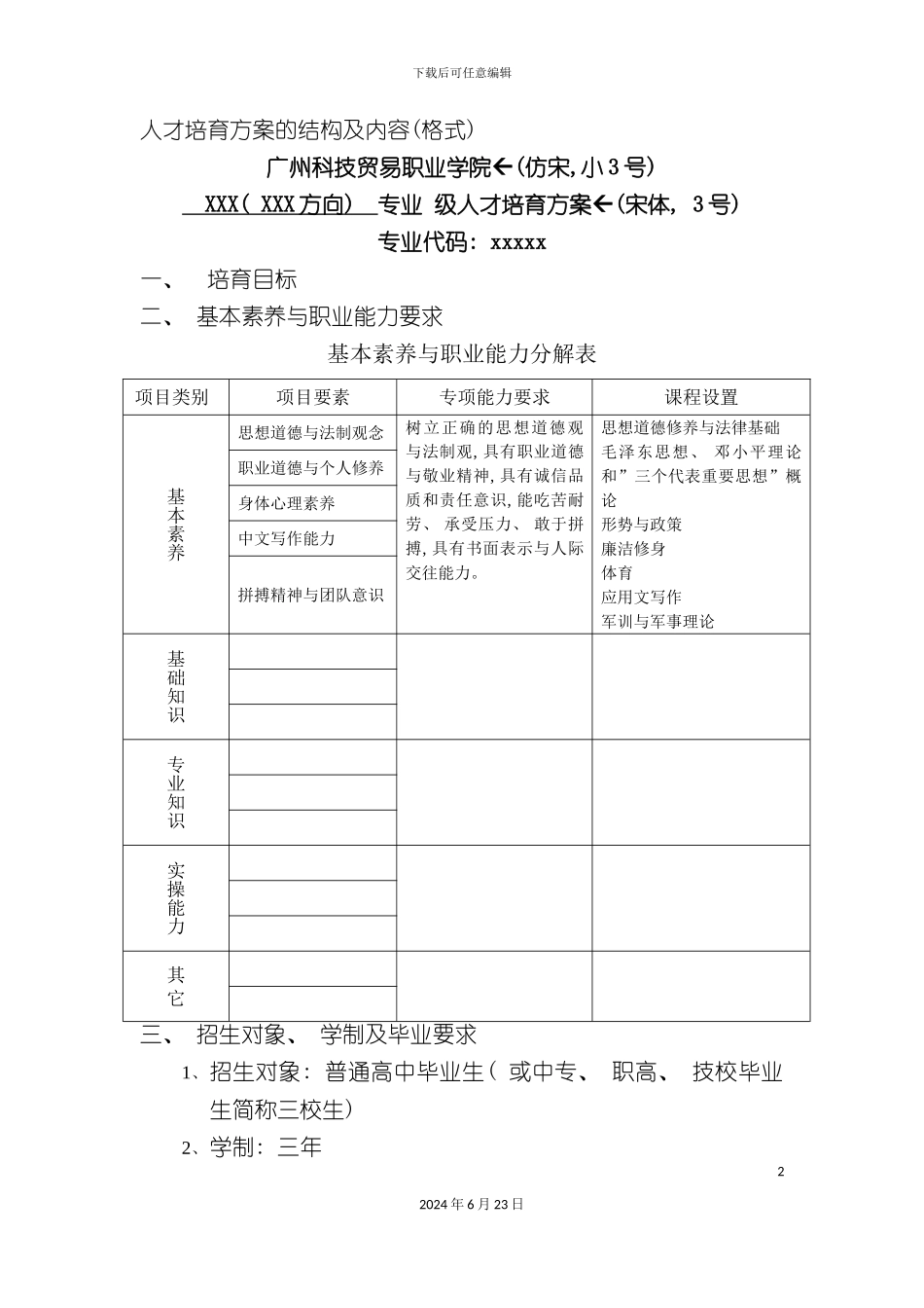 人才培养方案的结构及内容格式_第2页