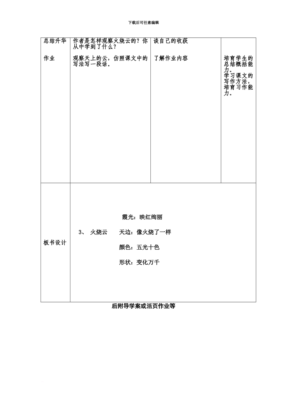 人教版四年级上册火烧云表格式教案_第3页