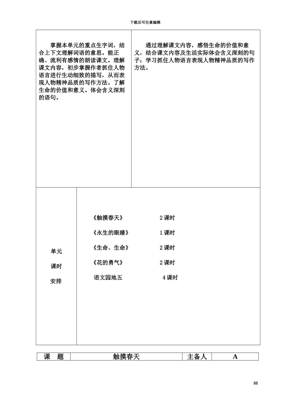 人教版四年级下册语文第五单元教学设计表格_第3页
