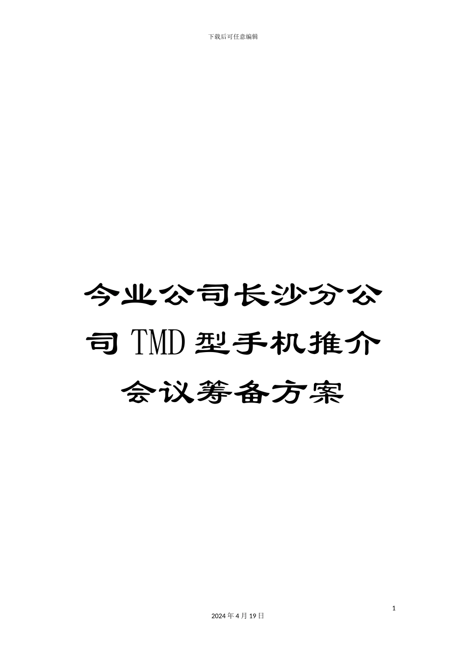 今业公司长沙分公司TMD型手机推介会议筹备方案_第1页