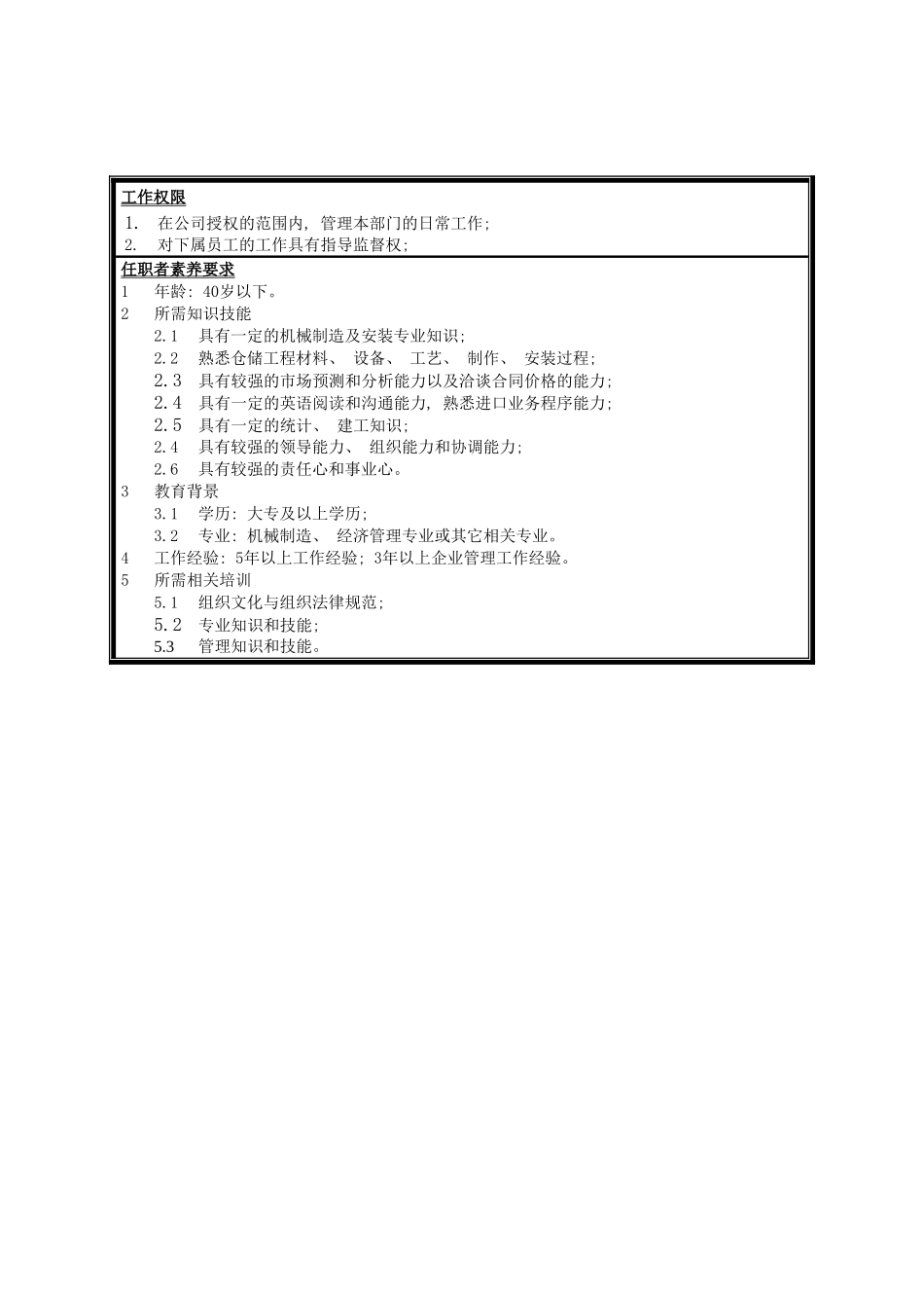 仓储工程公司管理部经理岗位说明书_第3页