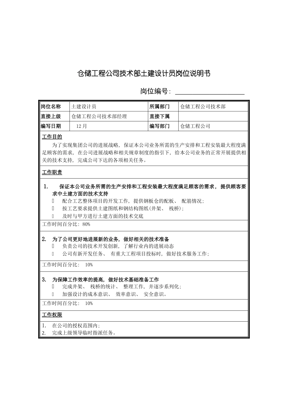 仓储工程公司技术部土建设计员岗位说明书_第3页