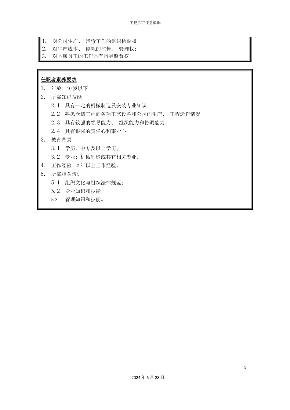 仓储工程公司生产管理岗位说明书_第3页
