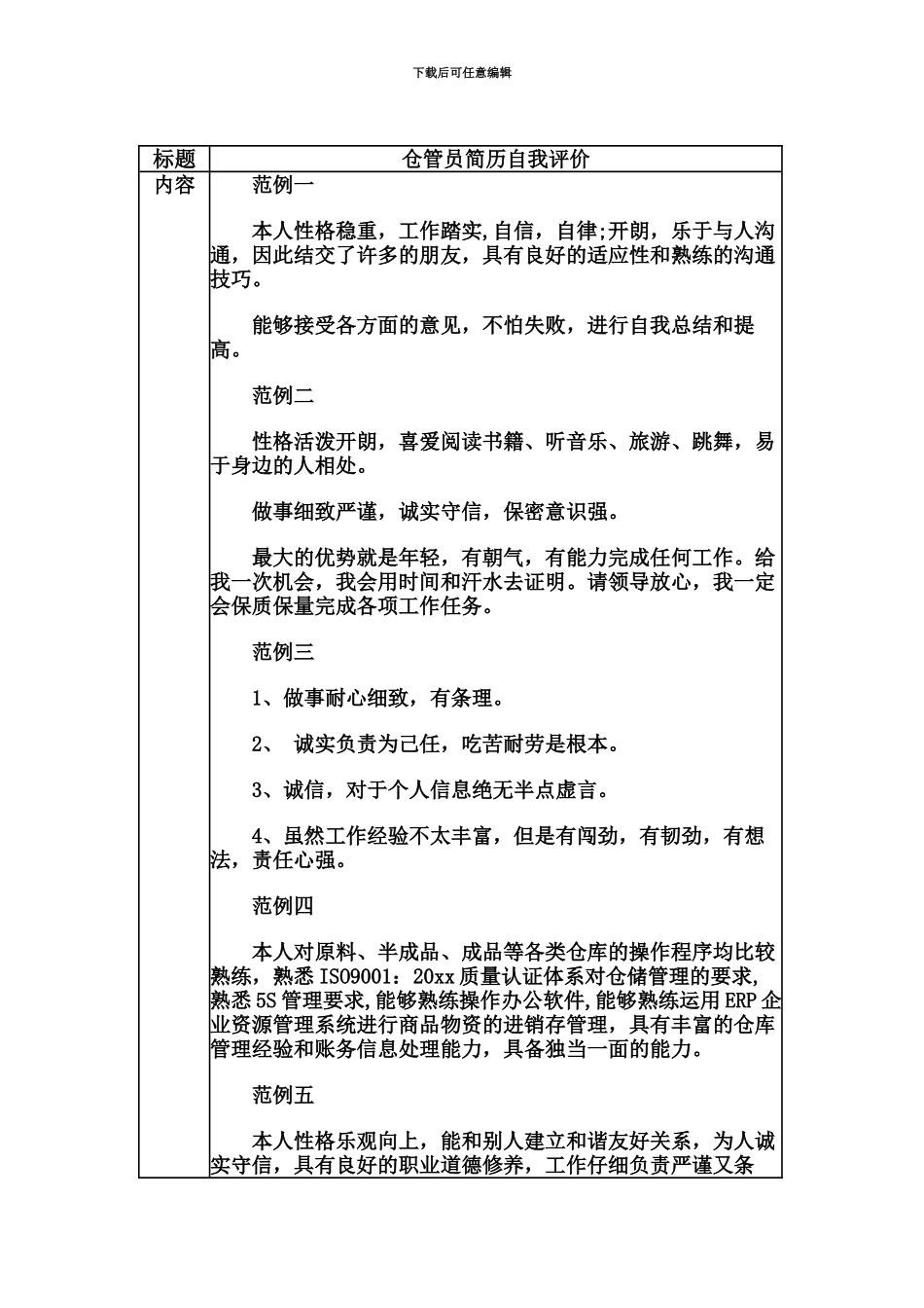 仓管员简历自我评价_第2页