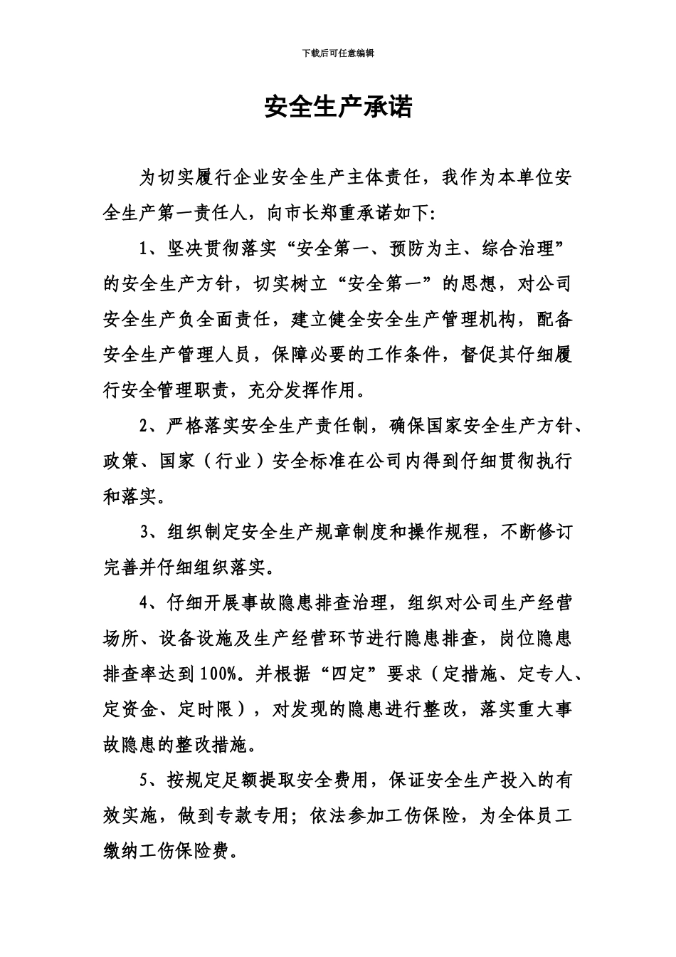 企业主要负责人安全生产承诺书_第3页