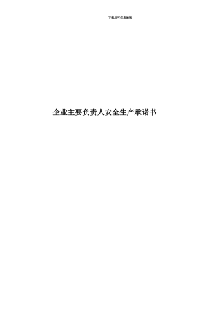 企业主要负责人安全生产承诺书