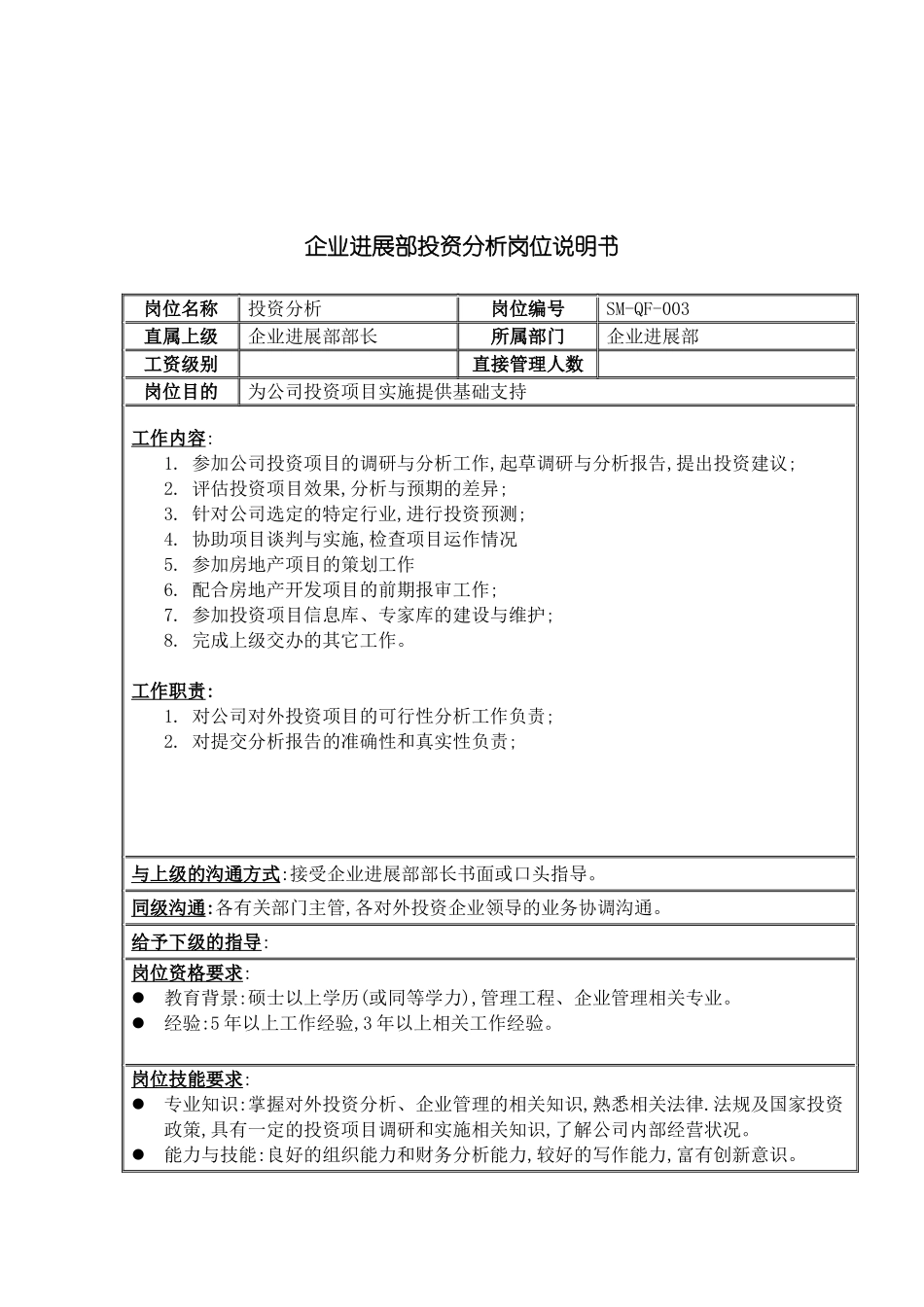 企业发展部投资分析岗位职责内_第2页