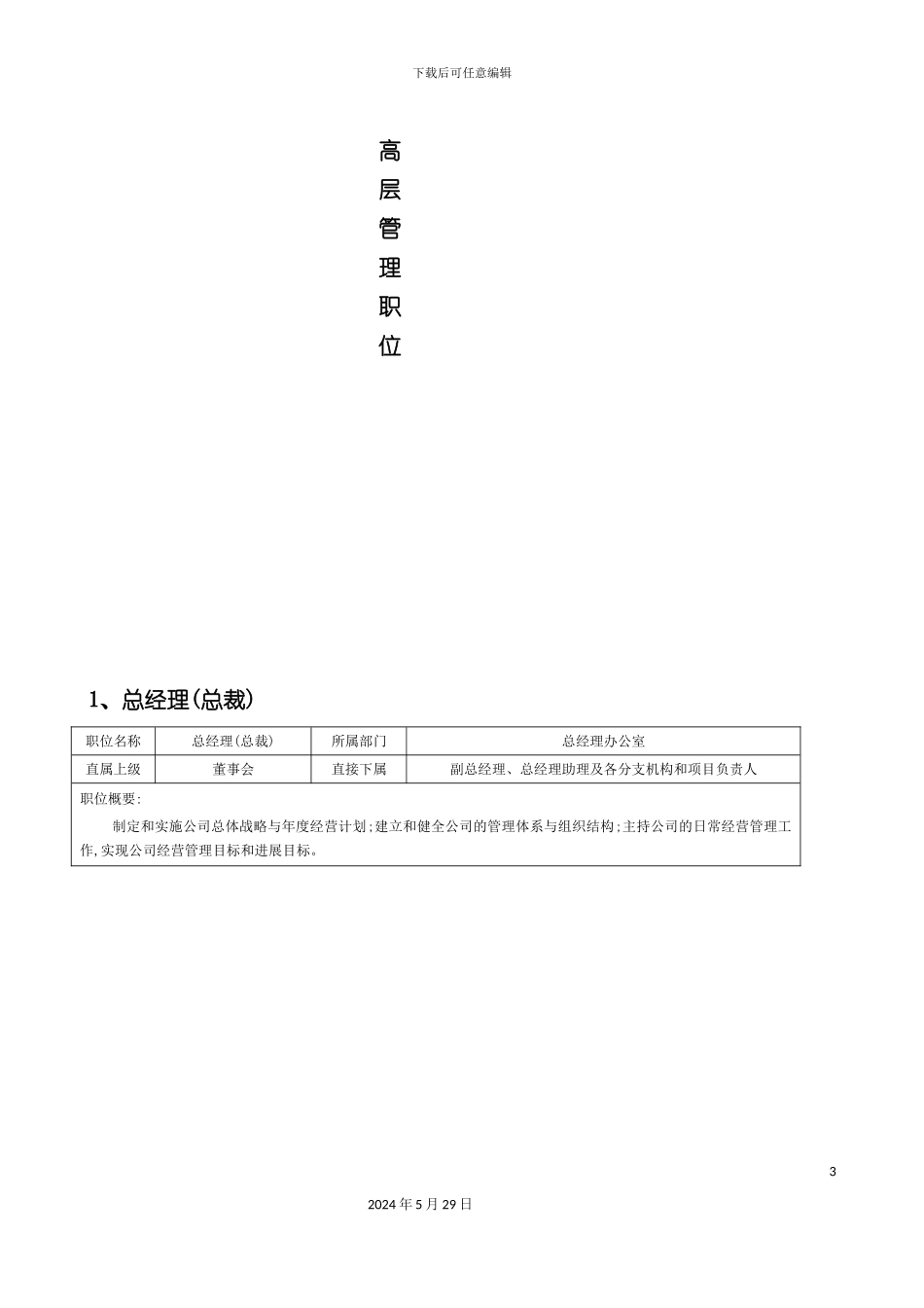 企业各管理部门职位说明书_第3页