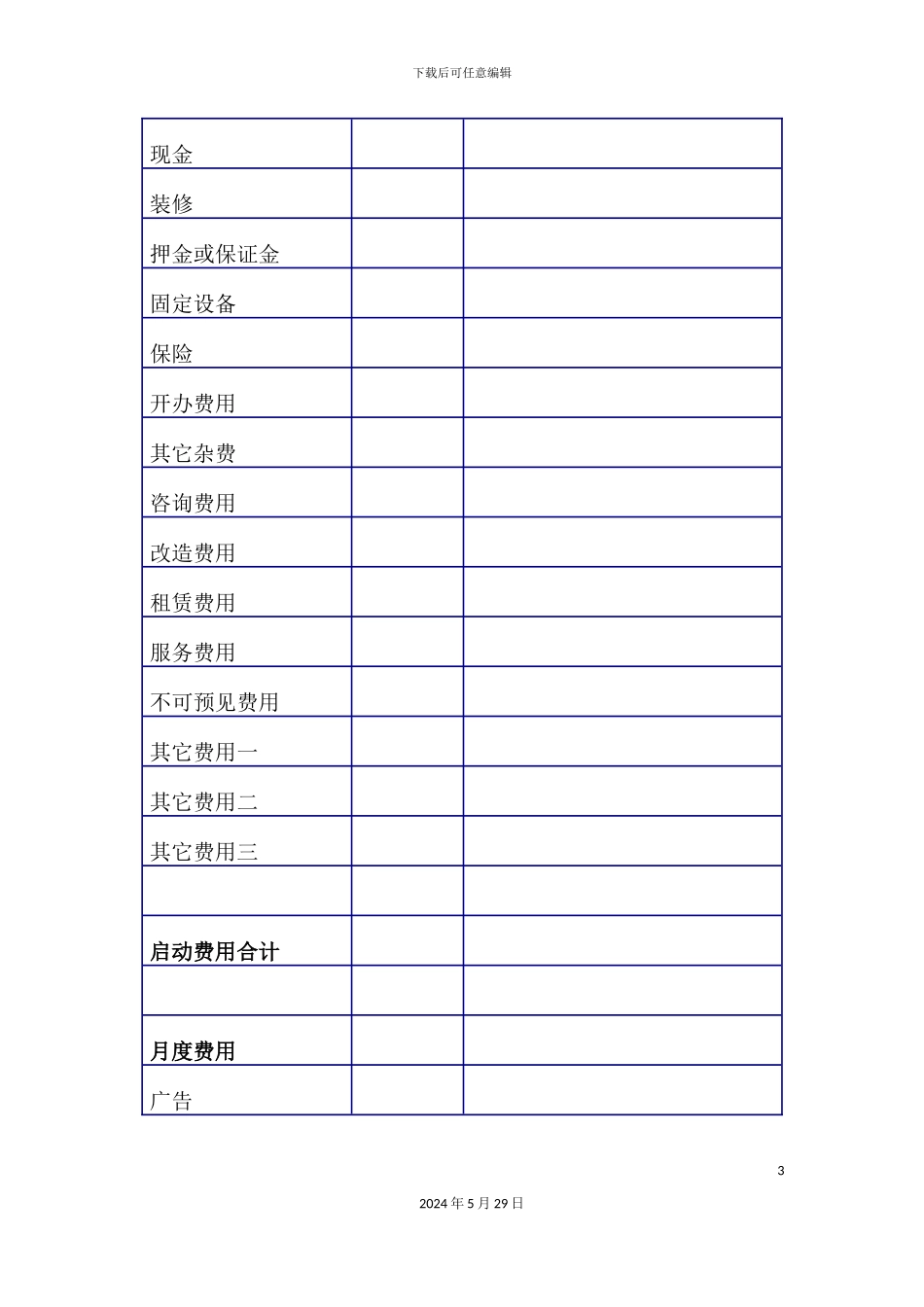 企业商业计划书使用表格_第3页