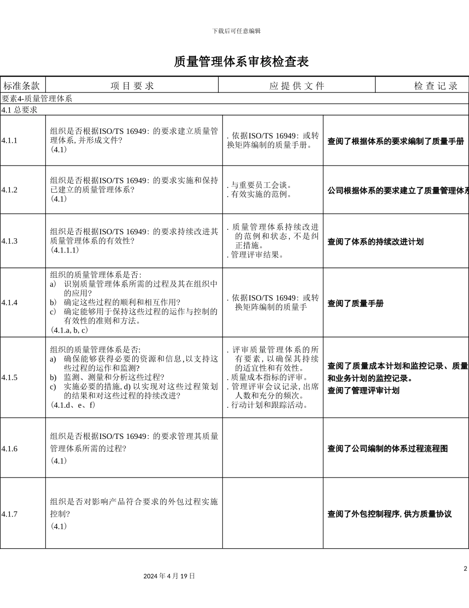 企业质量管理体系审核检查表_第2页