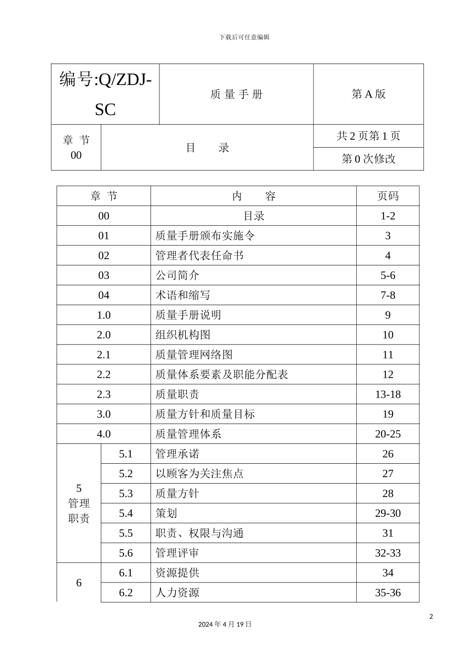 企业质量管理手册模板_第2页