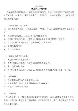 优秀员工评选标准以及制度附送附件表样本