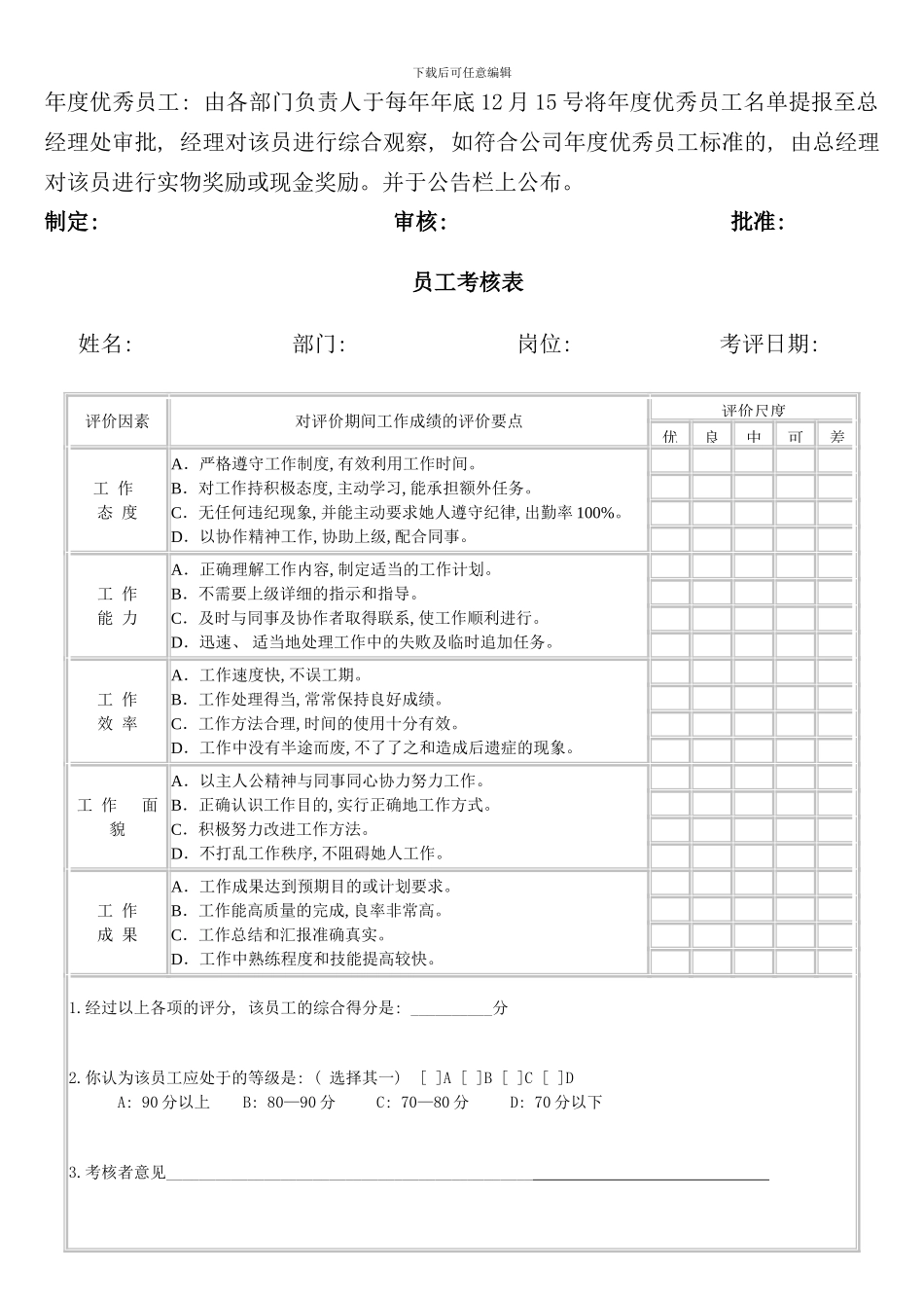 优秀员工评选标准和制度样本_第2页