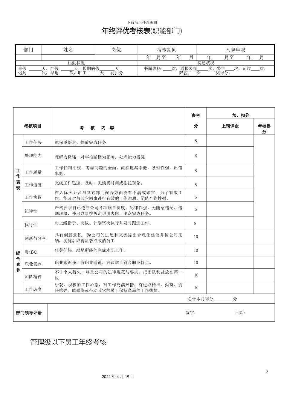 优秀员工评选考核表及公司员工社会保险管理制度_第2页