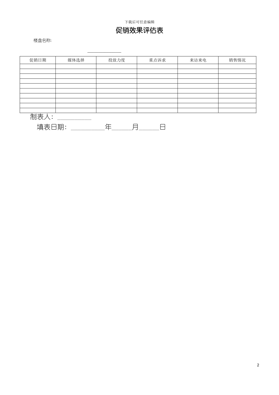 促销效果评估表模板_第2页