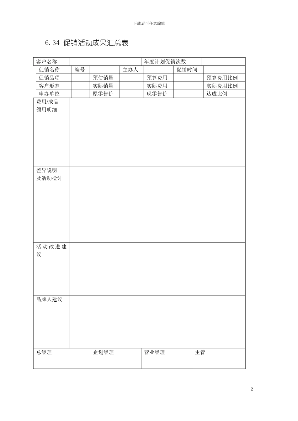 促销活动成果汇总表模板_第2页