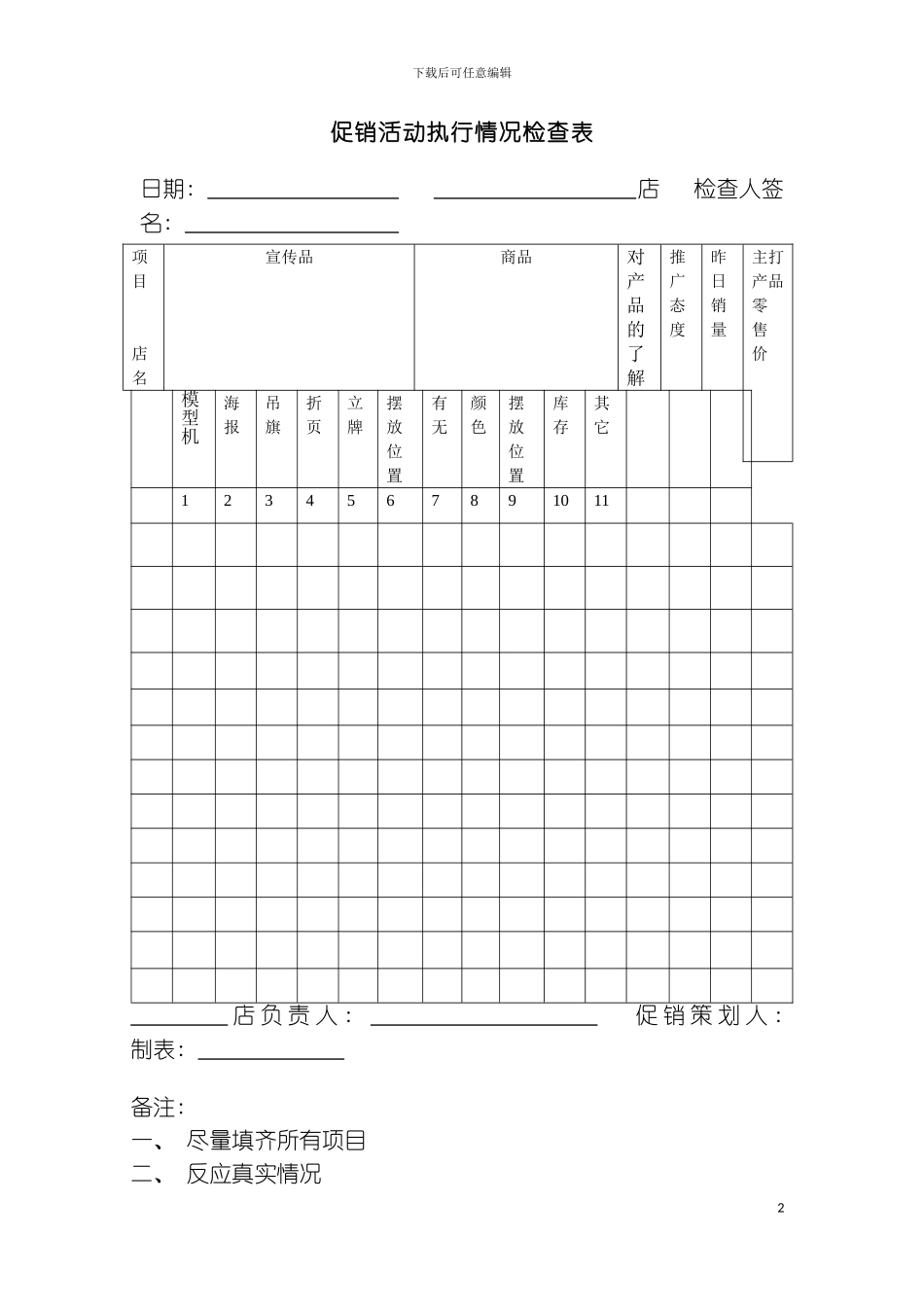 促销活动执行情况检查表模板_第2页