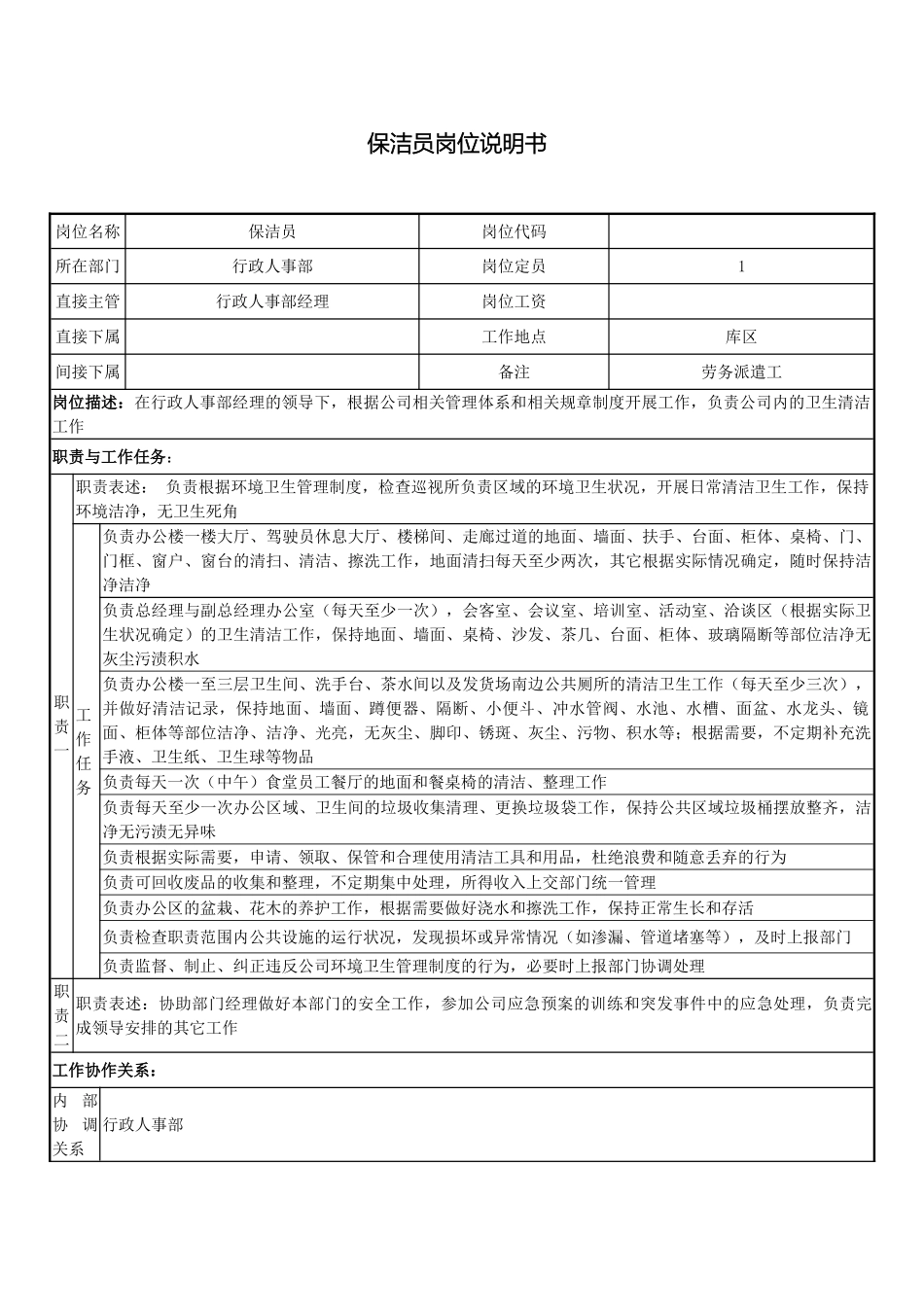 保洁员岗位说明书劳务派遣_第2页