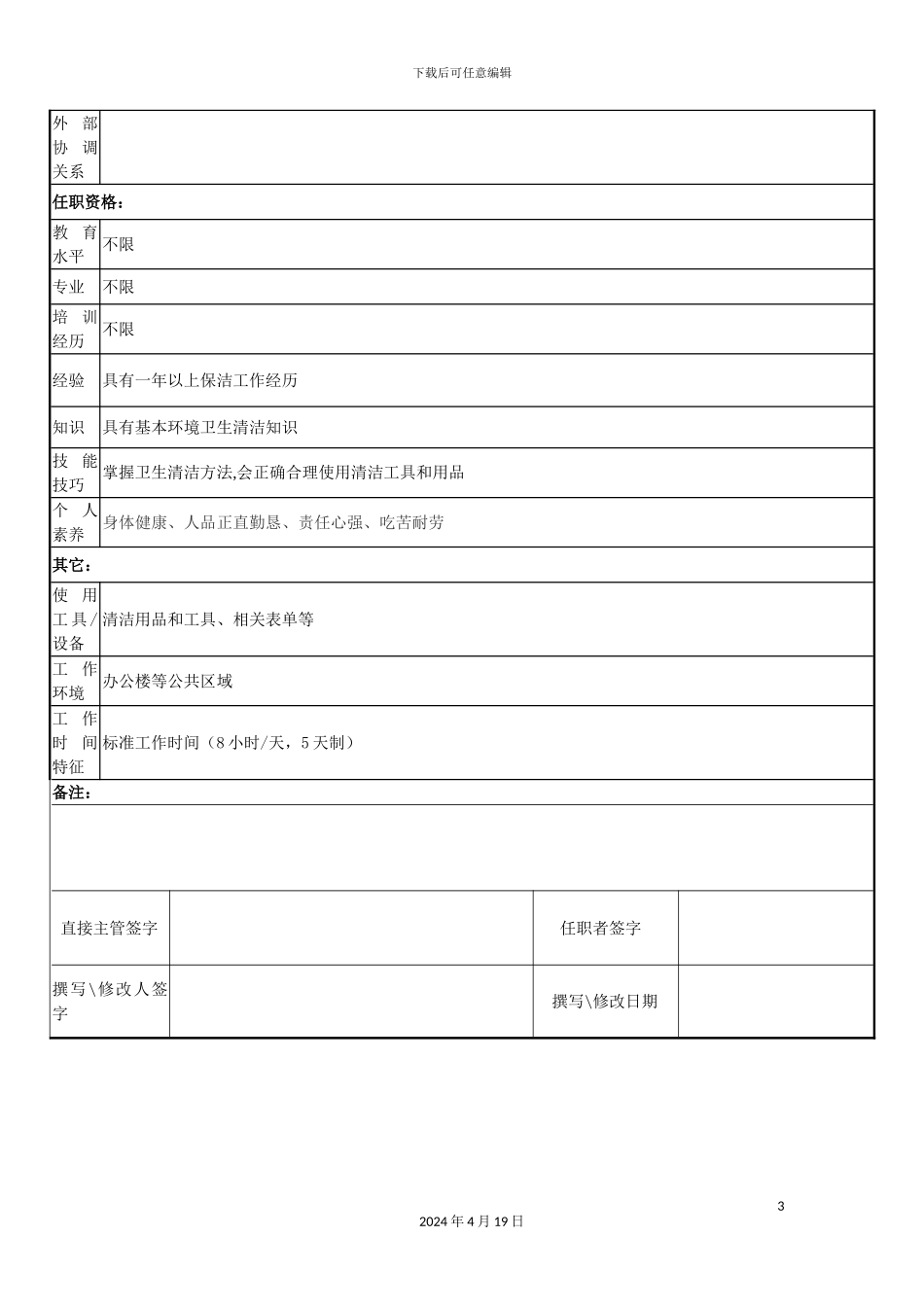 保洁员岗位说明书劳务派遣_第3页