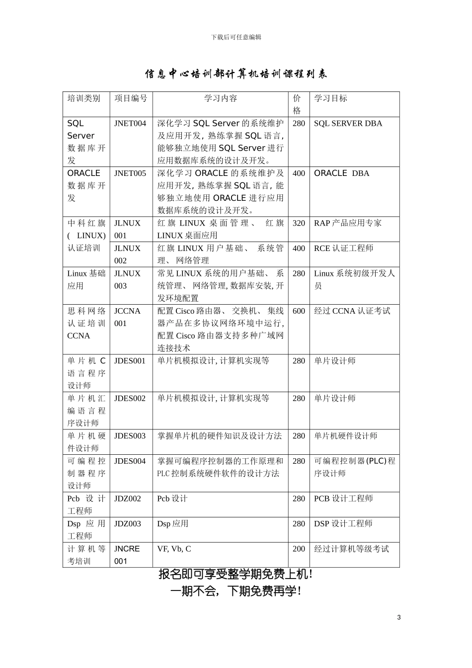 信息中心培训部计算机培训课程列表模板_第3页