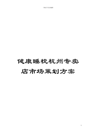 健康睡枕杭州专卖店市场策划方案模板