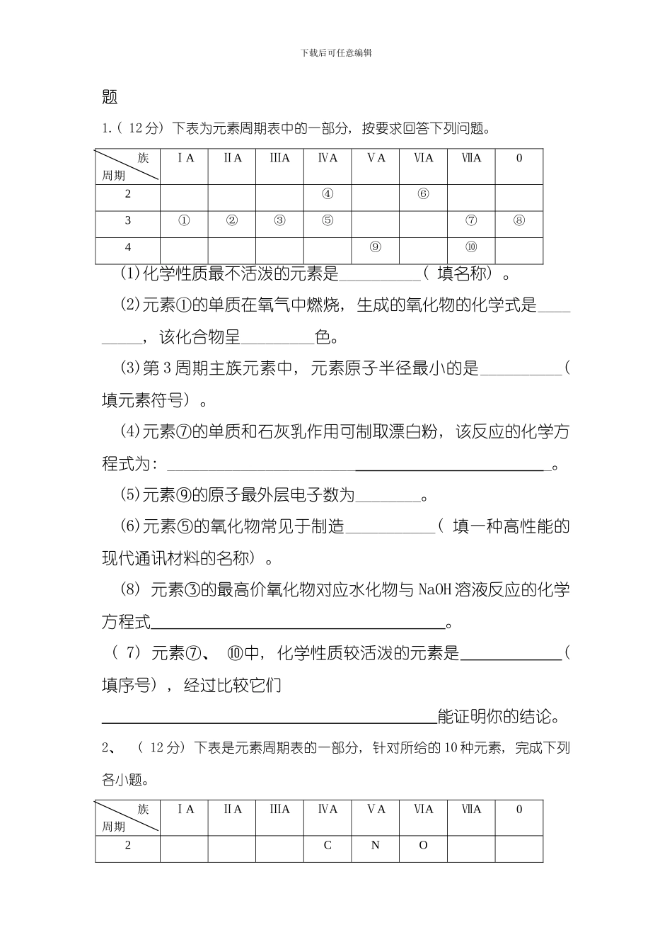 元素周期表专项训练模板_第3页
