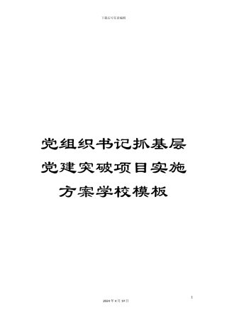 党组织书记抓基层党建突破项目实施方案学校模板