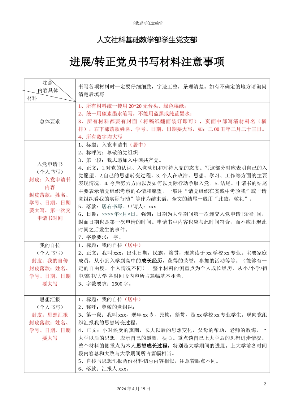入党各种材料书写注意事项_第2页