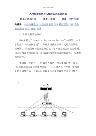 入侵检测系统与入侵防御系统的区别样本