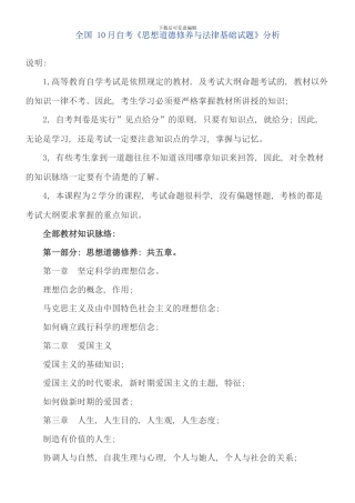 全国10月自考《思想道德修养与法律基础试题》分析