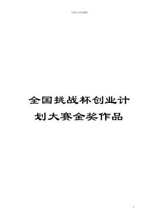 全国挑战杯创业计划大赛金奖作品模板