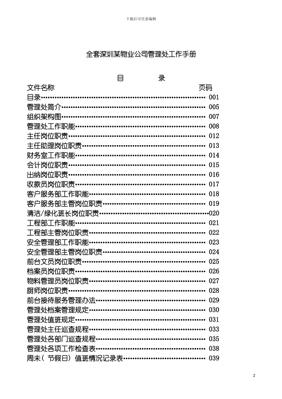 全套深圳物业公司管理处工作手册模板_第2页
