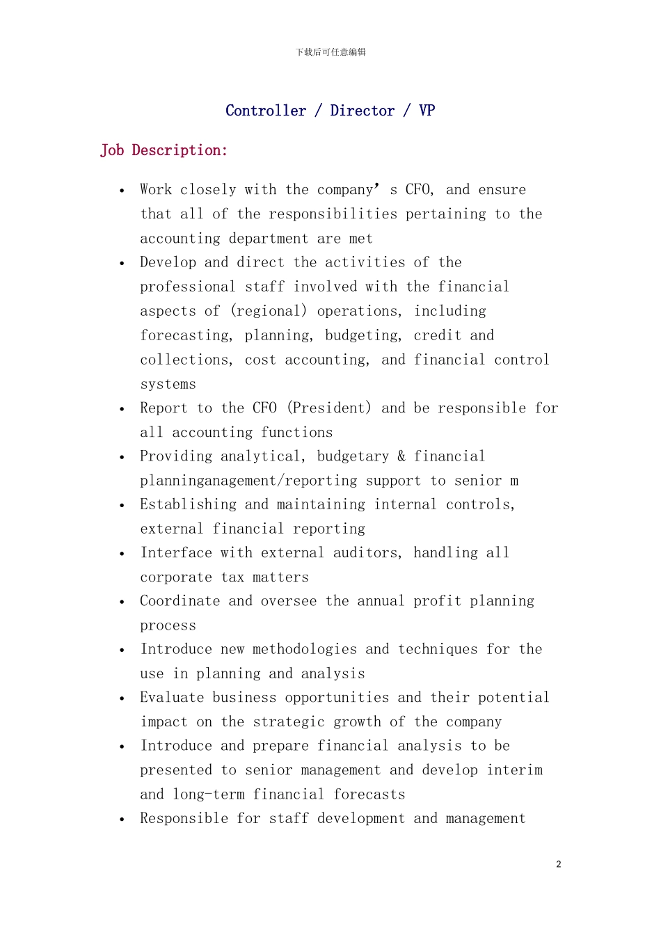 全套职位描述英文版模板_第2页