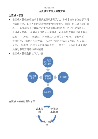 全面成本管理及实施方案样本