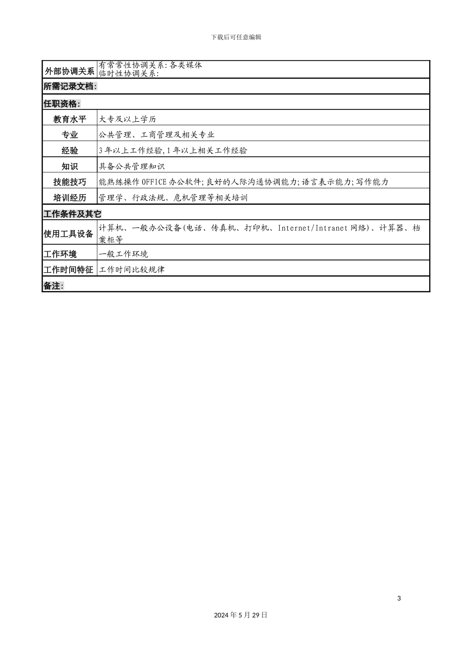 公关宣传岗岗位说明书_第3页