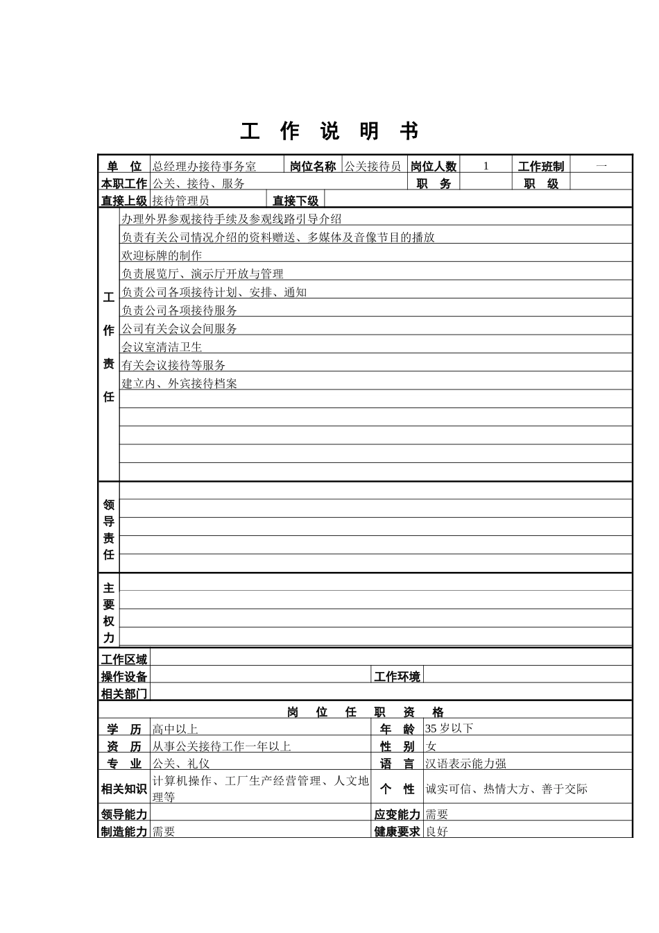 公关接待员工作说明书_第2页