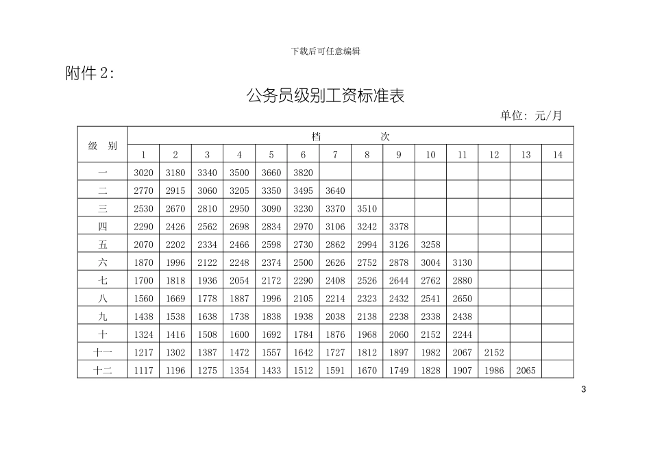 公务员职务对应级别及职务工资标准表模板_第3页