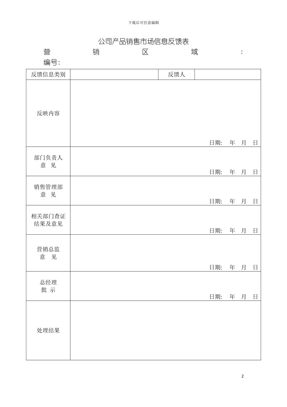 公司产品销售市场信息反馈表模板_第2页