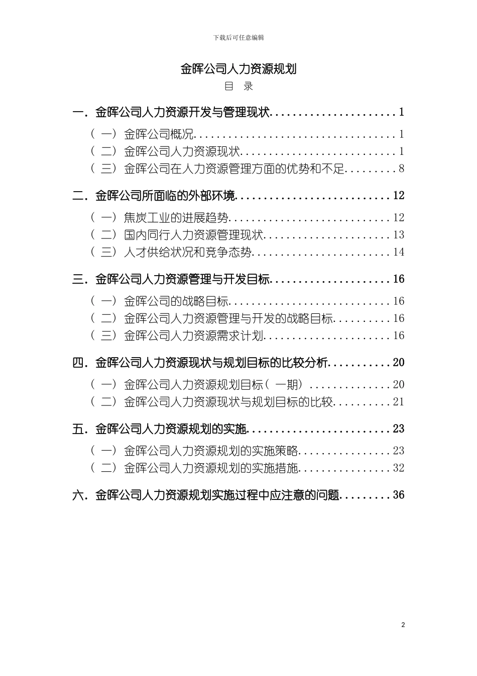 公司人力资源规划方案模板_第2页