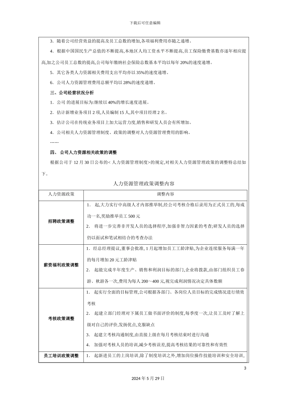 公司人力资源部年度费用预算方案_第3页