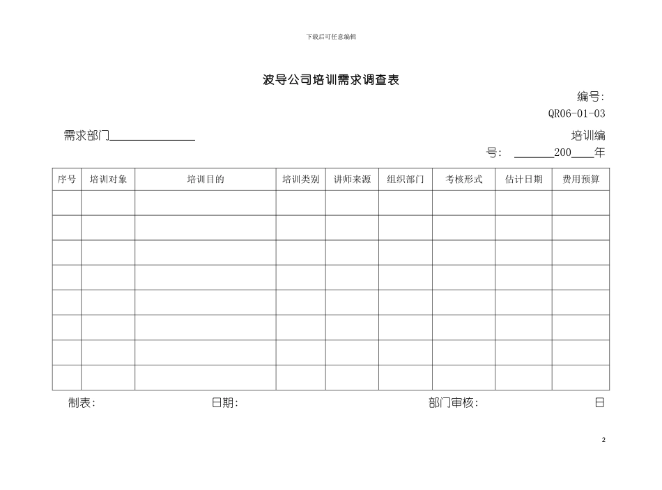 公司培训需求调查表模板_第2页