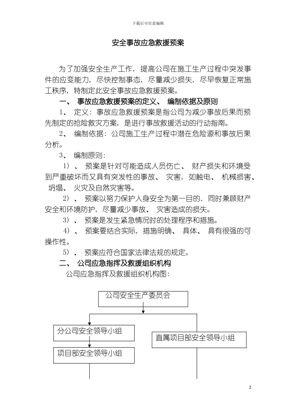 公司安全事故应急救援预案模板_第2页