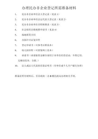 办理民办非企业登记所需准备材料1