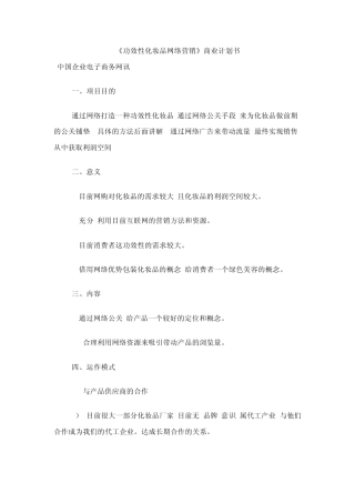 功效型化妆品网站商业计划书