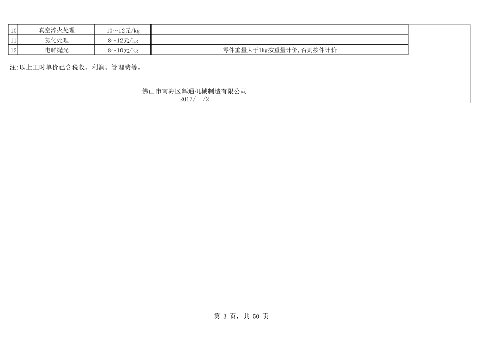 加工设备工时单价表_第3页