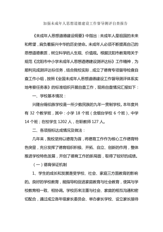 加强未成年人思想道德建设工作督导测评自查报告